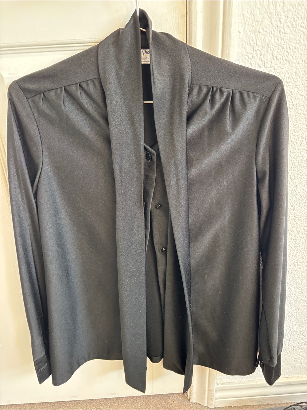 Vintage Ship ‘n Shore Black Long-Sleeve Qiana Nylon Blouse